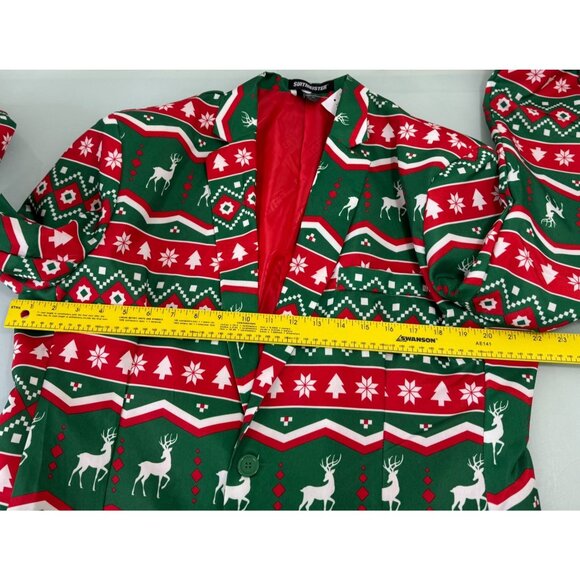 Suitmeister Ugly Christmas 3 Pc Suit 42-44L Blazer 42X34 Pants Elastic Waist Tie - Picture 10 of 16